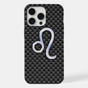 Zilveren Leeuw Sterrenbeeld Symbool Koolstofvezel iPhone 15 Pro Max Case