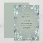 Zilveren Leigroene Blad Eucalyptus Bruiloft Kaart (Voorkant / Achterkant)