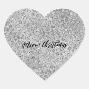 Zilveren Leopard Grijs Meow Kitty Kat Hart Sticker