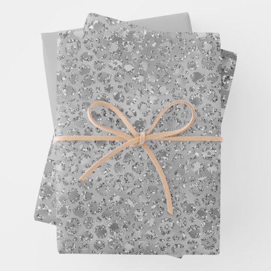 Zilveren Leopard Grijs Meow Kitty Kat Inpakpapier Vel (In situ)