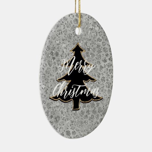 Zilveren Leopard Grijs Meow Kitty Kat Keramisch Ornament (Rechts)