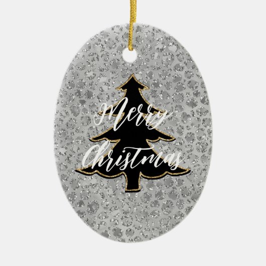 Zilveren Leopard Grijs Meow Kitty Kat Keramisch Ornament (Voorkant)