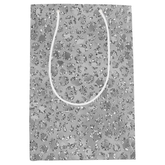 Zilveren Leopard Grijs Meow Kitty Kat Medium Cadeauzakje (Voorkant)