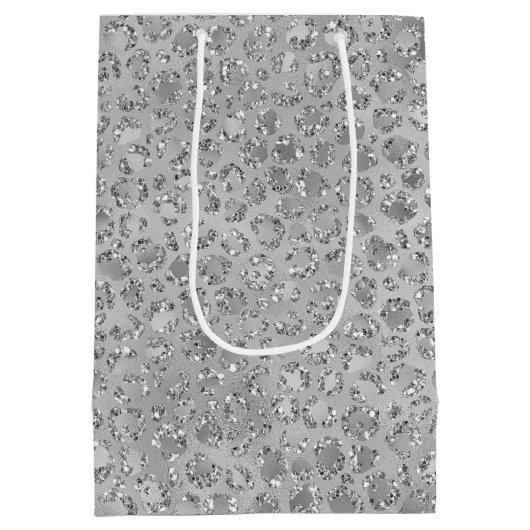 Zilveren Leopard Grijs Meow Kitty Kat Medium Cadeauzakje (Achterkant)