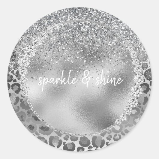 Zilveren Leopard Print Glitzy Sparkle Diamonds Ronde Sticker (Voorkant)