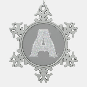 Zilveren letter A Tin Sneeuwvlok Ornament