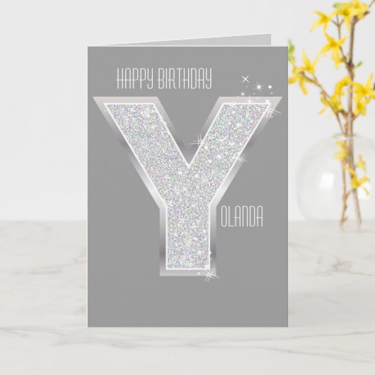 Zilveren letter Y Kaart (Gele Bloem)