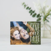 Zilveren Lettering Overlay Foto Sla de datum op Aankondigingskaart (Staand voorkant)