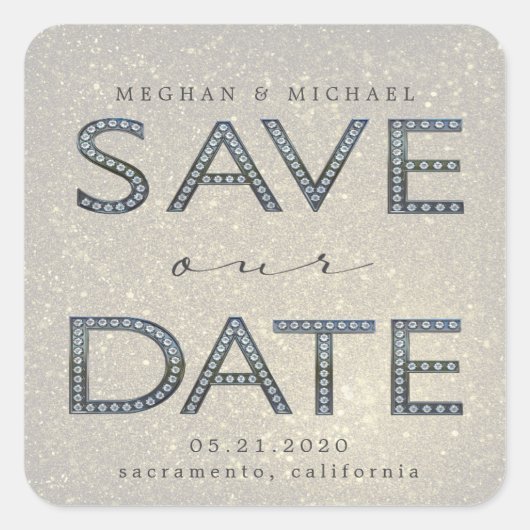 zilveren letters met ons datummonogram vierkante sticker (Voorkant)