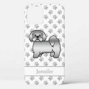 Zilveren Lhasa Apso Schattige Cartoon Hond & Naam Case-Mate iPhone Case