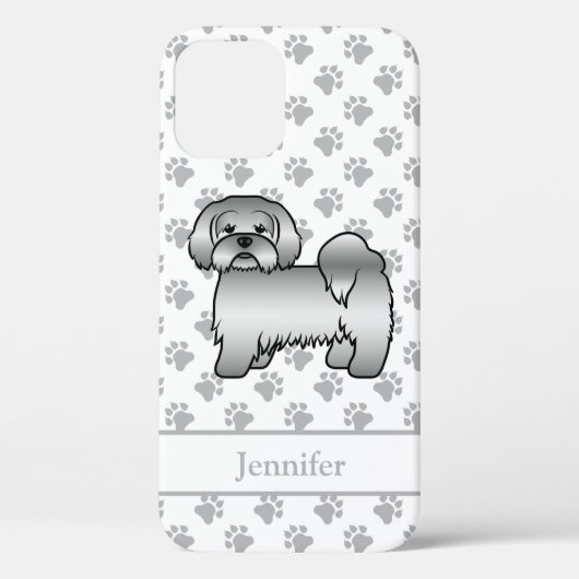 Zilveren Lhasa Apso Schattige Cartoon Hond & Naam Case-Mate iPhone Case (Achterkant)