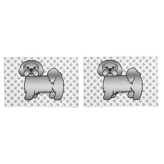 Zilveren Lhasa Apso Schattige Cartoonhond Illustra Kussensloop (Voorkant-Set)