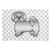 Zilveren Lhasa Apso Schattige Cartoonhond Illustra Kussensloop (Voorkant-Links)