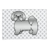 Zilveren Lhasa Apso Schattige Cartoonhond Illustra Kussensloop (Voorkant-Rechts)