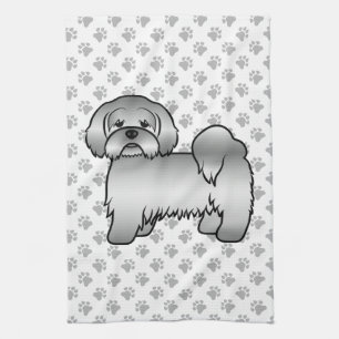 Zilveren Lhasa Apso Schattige Cartoonhond Illustra Theedoek