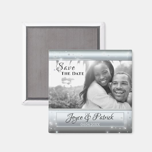 Zilveren Licht Glinstert Bewaar de Datum Foto Magn Magneet (Voorkant / Achterkant)
