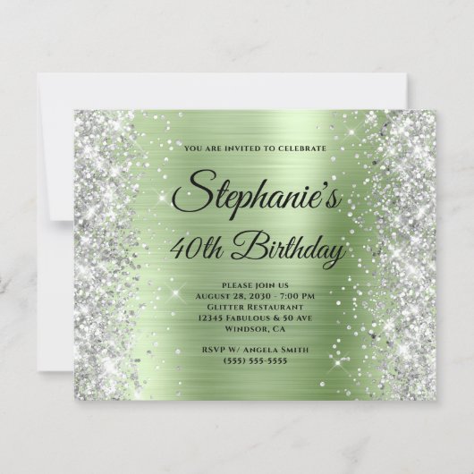 Zilveren Licht Mint Glam Monogram 40e Verjaardag (Voorkant)