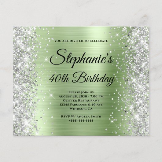 Zilveren Licht Mint Glam Monogram 40e Verjaardag Flyer (Voorkant)