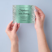 Zilveren Licht Teal Glam Monogram 40e Verjaardag Flyer (Hand)