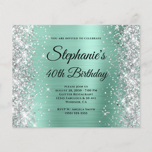 Zilveren Licht Teal Glam Monogram 40e Verjaardag Flyer (Voorkant)