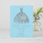 Zilveren & Lichtblauwe Botanische Trouwjurk Bruids Kaart (Staand voorkant)