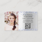 Zilveren lichtblauwe foto QR-code Visitekaartje (Achterkant)