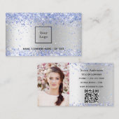 Zilveren lichtblauwe foto QR-code Visitekaartje (Voorkant / Achterkant)