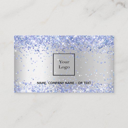 Zilveren lichtblauwe foto QR-code Visitekaartje (Voorkant)