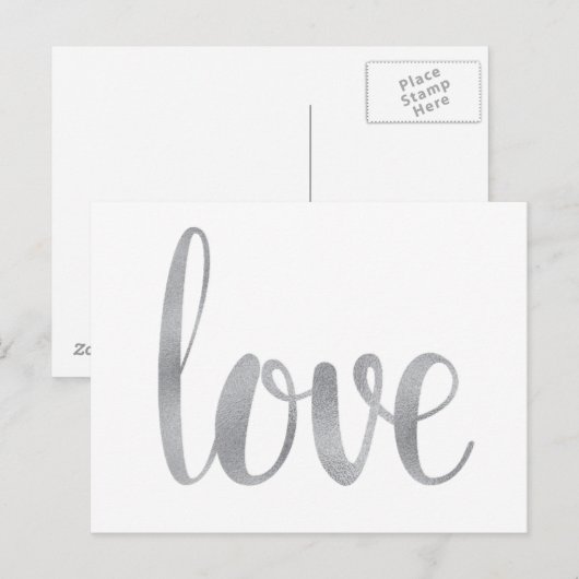 Zilveren liefde briefkaarten, folie lettertype briefkaart (Voorkant / Achterkant)