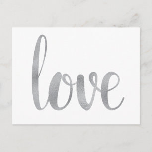 Zilveren liefde briefkaarten, folie lettertype briefkaart
