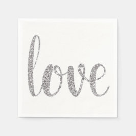 Zilveren liefde cocktail servetten, glitter letter servetten