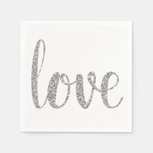 Zilveren liefde cocktail servetten, glitter letter servetten (Voorkant)