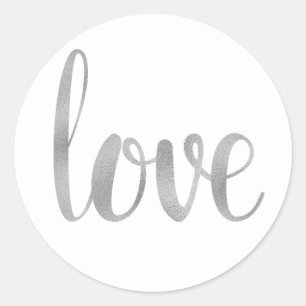 Zilveren liefde stickers, folie lettertype ronde sticker