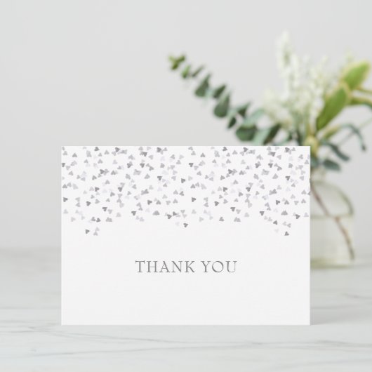 Zilveren Liefdesharten Confetti Bedankkaart (Staand voorkant)