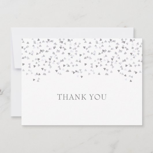Zilveren Liefdesharten Confetti Bedankkaart (Voorkant)
