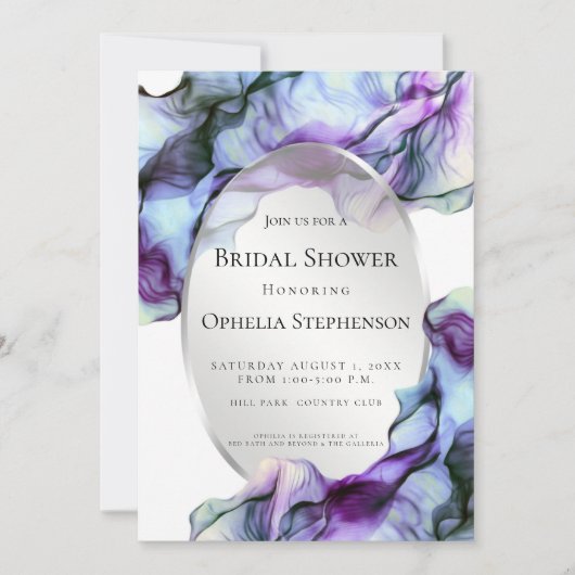 Zilveren Lijst Abstracte pruim Blauwgroen vloeiend Kaart (Voorkant)