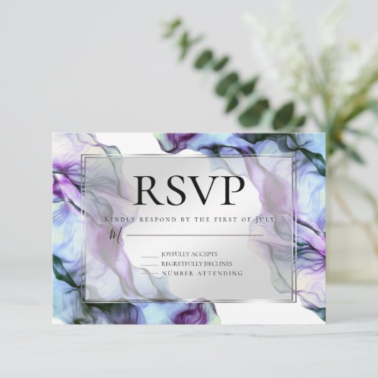 Zilveren Lijst Abstracte pruim Blauwgroen vloeiend Kaart (Staand voorkant)