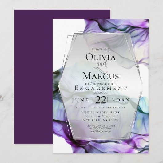 Zilveren Lijst Abstracte pruim Blauwgroen vloeiend Kaart (Voorkant / Achterkant)