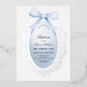  zilveren Lijst Blue Bow doop Folie Uitnodiging (Voorkant)