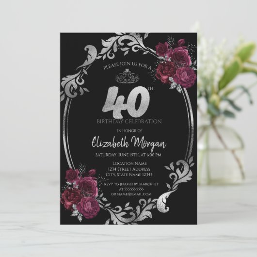 Zilveren Lijst Bourgondische Rozen Zwart 40e Verja Kaart (Staand voorkant)