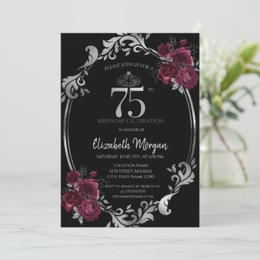 Zilveren Lijst Bourgondische Rozen Zwart 75e Verja Kaart (Staand voorkant)