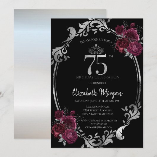 Zilveren Lijst Bourgondische Rozen Zwart 75e Verja Kaart (Voorkant / Achterkant)