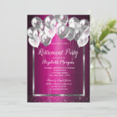 Zilveren Lijst Confetti ballonnen Paarse Pensioen Kaart (Staand voorkant)