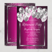Zilveren Lijst Confetti ballonnen Paarse Pensioen Kaart (Voorkant / Achterkant)