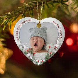 Zilveren Lijst Foto Nieuwe Baby 1e Kerst Keramisch Ornament
