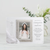 Zilveren lijst foto religieuze uitnodiging (Staand voorkant)