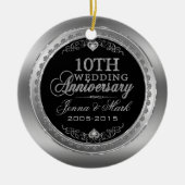 Zilveren Lijst & Harten 10e bruiloft Jubileum Keramisch Ornament (Voorkant)