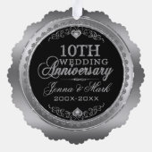Zilveren Lijst & Harten 10e bruiloft Jubileum Ornament Kaart (Achterkant)