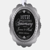 Zilveren Lijst & Harten 10e bruiloft Jubileum Ornament Kaart (Links)
