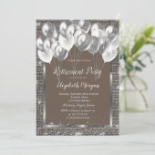 Zilveren Lijst Sequins Ballonnen Bruin Pensioen Kaart (Staand voorkant)